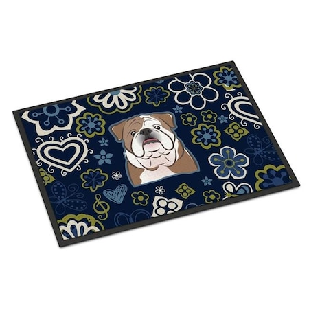 Carolines Treasures Carolines Treasures BB5070MAT 18 x 27 in. Blue Flowers English Bulldog Indoor or Outdoor Mat BB5070MAT